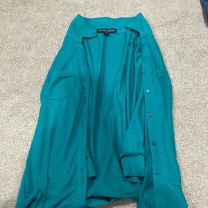 Button up shirt that works as a cardigan also. Business casual top